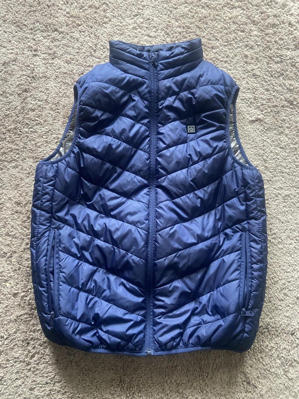 CHANGEOWN Vest Mens Small Blue Heated Puffer Quilted Full Zip Pockets Outdoor